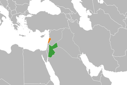 Map indicating locations of Jordan and Lebanon