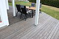 Terrace built with furfurylated wood (Kebony) resulting from the chemical modification of pine wood by furfuryl alcohol; this presents today a novel green technology.