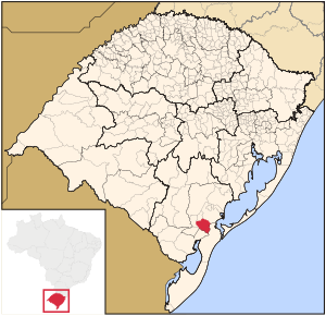 Map of the state of Rio Grande do Sul, Brazil highlighting Capão do Leão