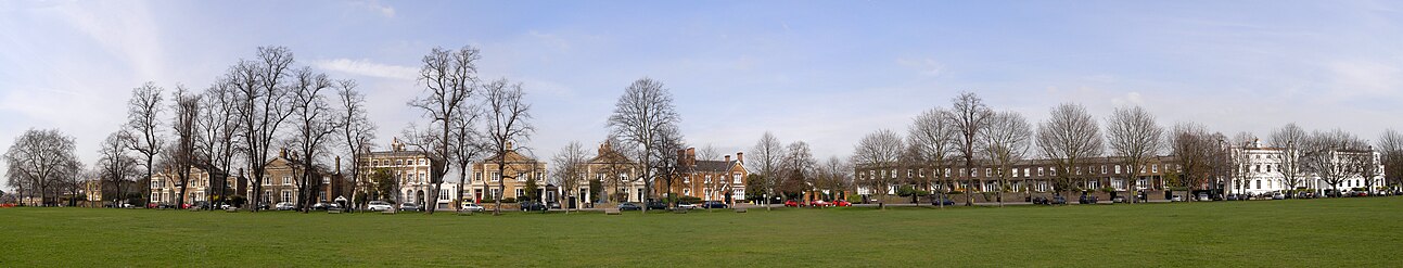 View of the northern half of Richmond Green, showing Pembroke Villas and Portland Terrace