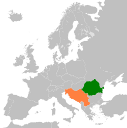 Map indicating locations of Socialist Republic of Romania and Yugoslavia