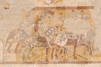 Fresco from San Bevignate showing men on horseback fighting