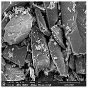 Scanning electron microscopy of glass powder originated from glass bottles