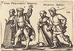 Die Monate März und April, Kupferstich von Sebald Beham, 1546