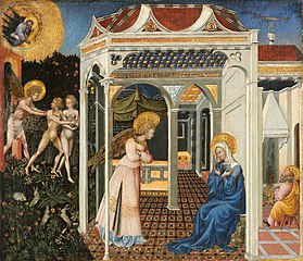 The Annunciation with The Expulsion of Adam and Eva from Paradise (1440–45) Tempera & gold on wood (40 x 46 cm.) National Gallery of Art, Washington