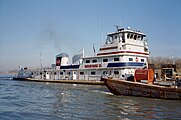 Towboat Michael J. Grainger upbound in Portland Canal on Ohio River, Louisville, Kentucky, USA, 1998