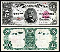 Obverse and reverse of an 1891 fifty-dollar Treasury Note