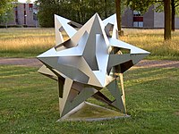 Sculpture of a small stellated dodecahedron as in M.C. Escher's work Gravitation