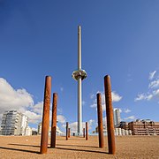 View of the i360 from the site of the former West Pier