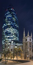 The "Gherkin" and St. Andrew Undershaft at 30 St Mary Axe by Diliff