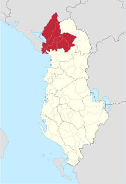 Map of Albania with Shkodër County highlighted