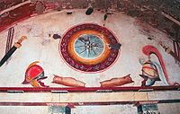 Ancient Macedonian paintings of armour, arms, and gear from the Tomb of Lyson and Kallikles in ancient Mieza (modern-day Lefkadia), Imathia, Central Macedonia, Greece, 2nd century BC.