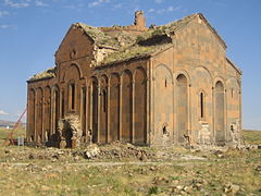 Cathedral of Ani, early 11th century, in the medieval Armenian capital of Ani (modern-day Turkey) was built in tuff[63]