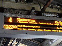 Barking platform indicator, showing "Upminster, Ockendon, Chafford Hundred, Grays"