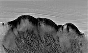 North Polar Scarp in Abalos Undae with Basal Exposure and Dunes in black and white