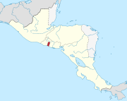 A map of the Federal Republic of Central America's states with the Federal District shaded in red