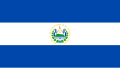 The flag of El Salvador, a charged horizontal triband.