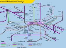 Map of rail and tram services in Greater Manchester