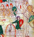 Soldaten mit Normannenschilden (Liber ad honorem Augusti sive de rebus Siculis, 1196)