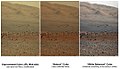 Comparison of color versions (raw, natural, white balance) of Aeolis Mons (August 23, 2012).