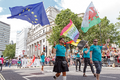 European flag upside down at the Pride in London parade, just after the Brexit referendum in June 2016