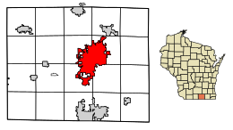 Location of Janesville in Rock County, Wisconsin