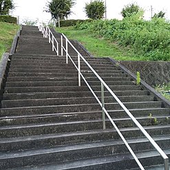 Long cascade of straight stairs in Ikoma, Japan