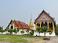 Two wihans and a chedi at Wat Phra That Chang Kham, Nan