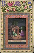 "Two Old Men in Discussion Outside a Hut", Folio from the Davis Album. Iran, 1674-1675. Metropolitan Museum of Art