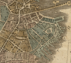 Detail of 1814 map of Boston, showing India Wharf and vicinity