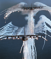 MC-130P Combat Shadow aircraft expending flares