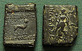 Indian coinage of Agathocles, with Buddhist lion and Lakshmi.