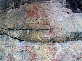 Astuvansalmi rock paintings (moose, human figures and a boat)