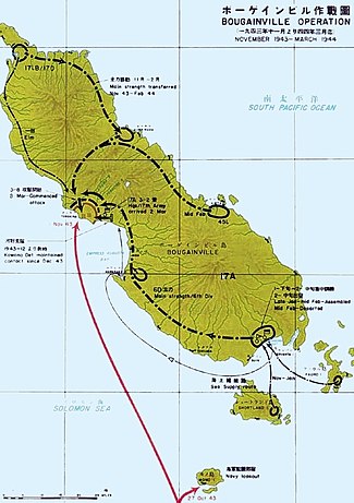 Map depicting the movement of Japanese troops on Bougainville