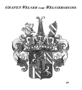 Gemehrtes Wappen der Grafen Welser von Welsserheim, nach Tyroff