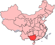 A map of China with Guangxi province highlighted