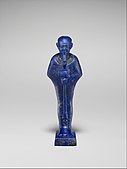 Ancient Egyptian cult image of Ptah; 945–600 BC; lapis lazuli; height of the figure: 5.2 cm, height of the dais: 0.4 cm; Metropolitan Museum of Art