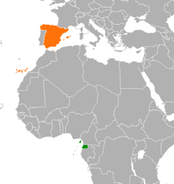 Map indicating locations of Equatorial Guinea and Spain