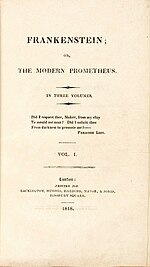 The title page for the original pressing of Frankenstein.