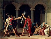 Oath of the Horatii; by Jacques-Louis David; 1784; oil on canvas; height: 330 cm, width: 425 cm