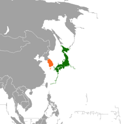 Map indicating locations of Japan and South Korea