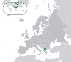 Location of North Macedonia (green) in Europe (dark grey)  –  [Legend]