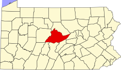 Map of Pennsylvania with Centre County in red