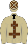 Beige, brown cross of lorraine, hooped cap