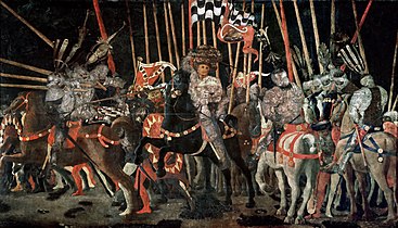 The Counterattack of Michelotto da Cotignola at the Battle of San Romano (c. 1455), wood panel, 182 × 317 cm, Musée du Louvre, Paris