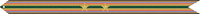 A multicolored streamer with (from outer to inner) black, yellow, blue, white, red, yellow, and green horizontal stripes, with a grey horizontal stripe and two bronze stars in the center