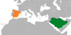 Map indicating locations of Saudi Arabia and Spain