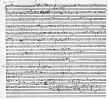 A hand-written musical score with thirteen lines each of treble and bass