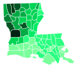 Support for Fleming by parish:   >40%   35–40%   30–35%   25–30%   20–25%   15–20%   10–15%   5–10%   <5%