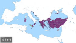 The Byzantine Empire in 864 AD after the Christianization of Bulgaria.